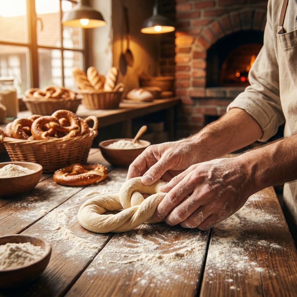 Shaping pretzel dough by hand