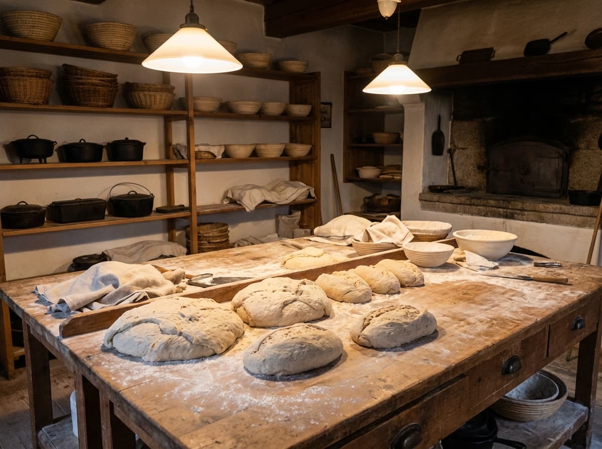 Traditional bakery workshop with fresh dough